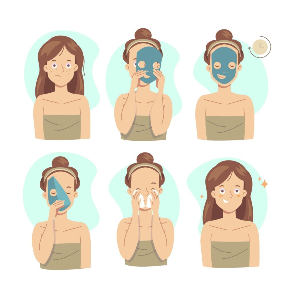 skincare steps  like sheet mask apply process