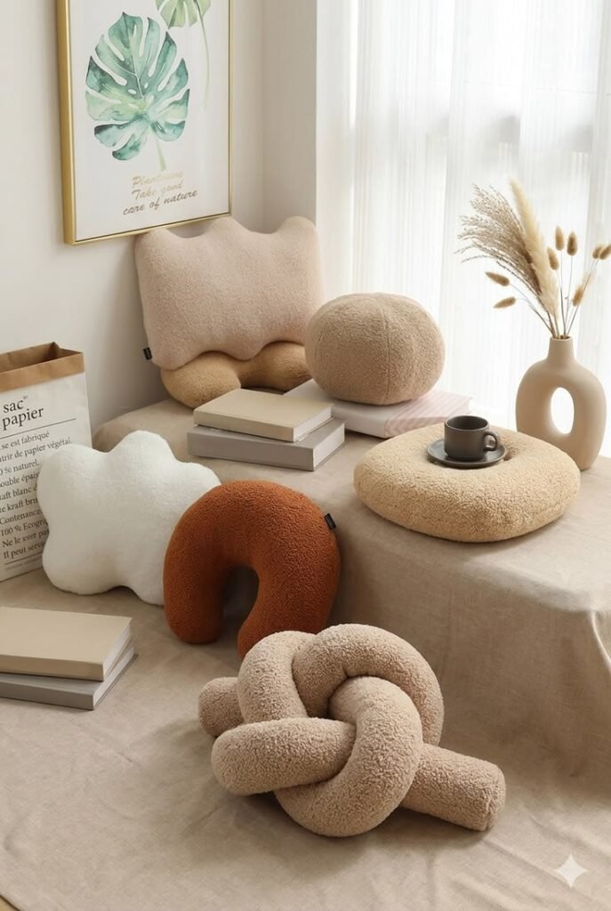 Organic-shaped cushions Aesthetic-Knot-Wave-Decorative-Pillows-_-Neutral-Cream-and-Terracotta-Throw-Pillows-for-Sofa