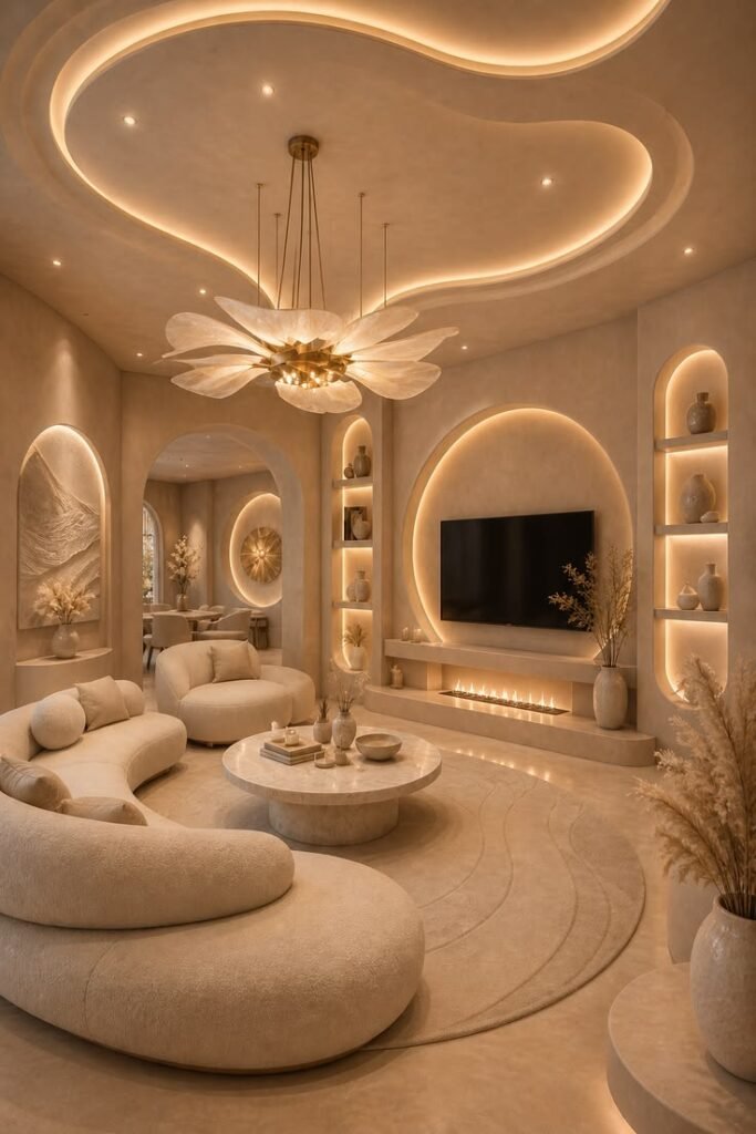 Curved Lighting Luxury-Beige-Living-Room--Modern-Soft-Glow-Interior