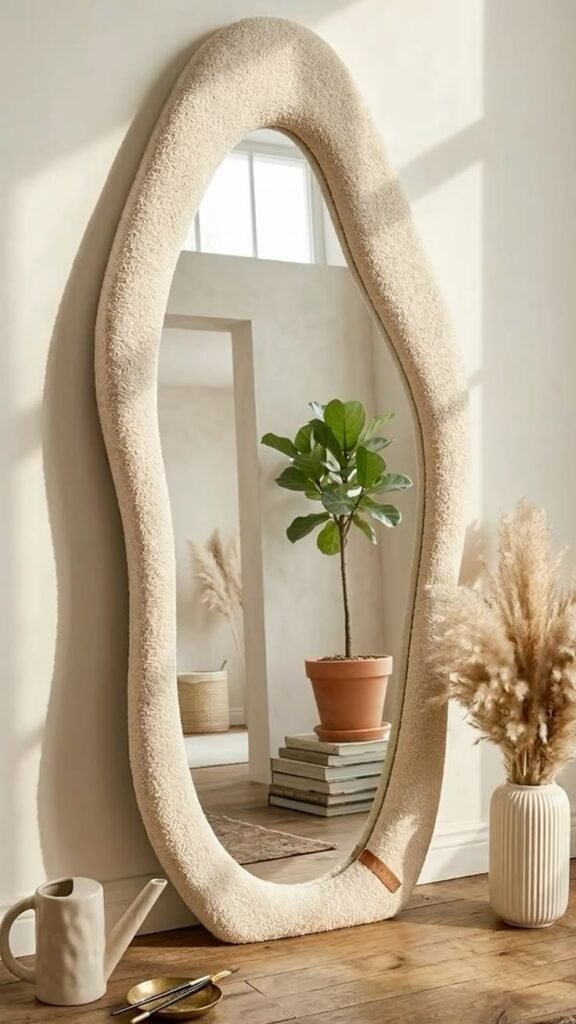 Wavy-edge mirrors.Wood-Asymmetrical-Full-Length-Wall-Mount-Oblong-Mirr 