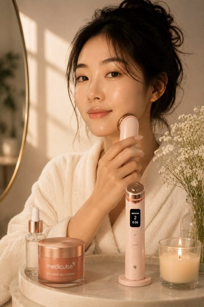 MEDICUBE AGE-R Booster Pro being used on the face