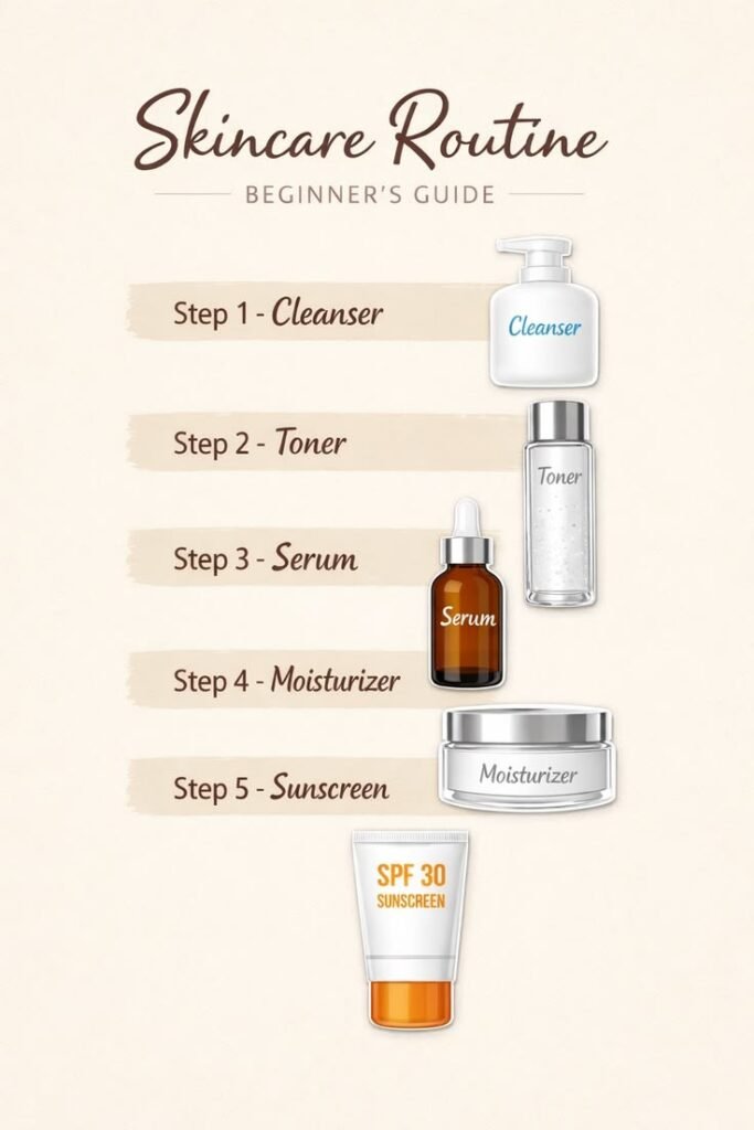 skincare routine A cleanser promises clearer skin.A serum claims to brighten dullness.A moisturizer advertises deep hydration.