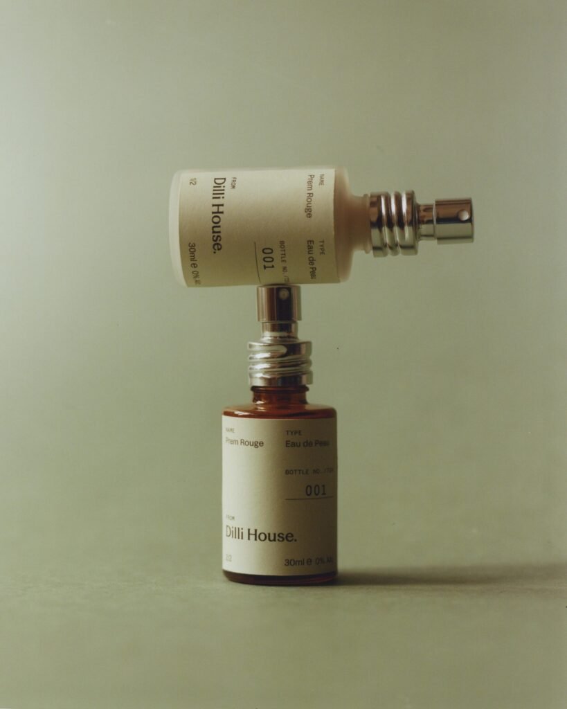 Dilli House Prem Rouge alcohol-free perfume duo with two fragrance bottles
